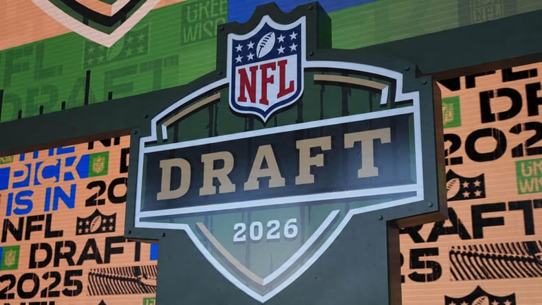 On the stage of the NFL Draft in Green Bay
