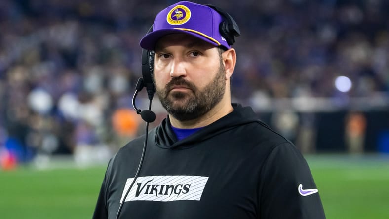 Vikings assistant wide receivers coach Tony Sorrentino on the sideline during NFC wild card game vs. Rams. Minnesota Vikings coaching staff changes.