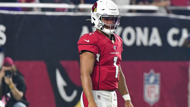 Kyler Murray watches the field during a 2019 preseason game against the Chargers. Minnesota Vikings quarterback rumors.