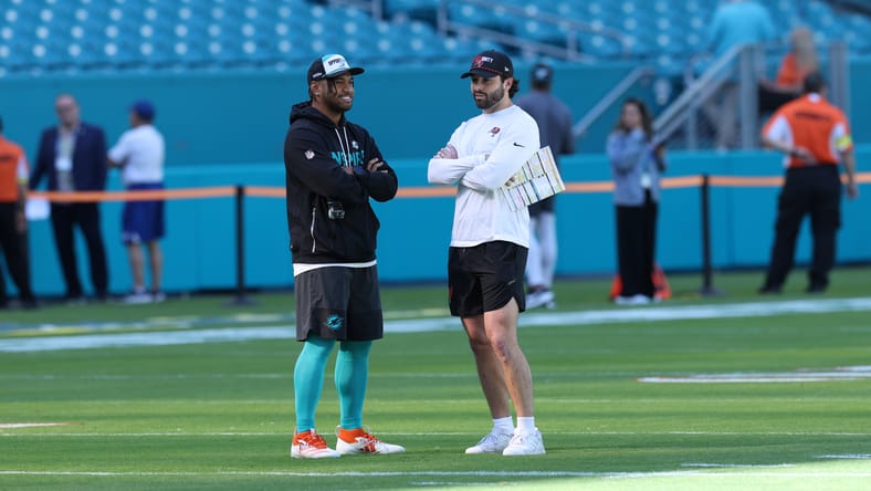 Tua Tagovailoa and Baker Mayfield in 2025