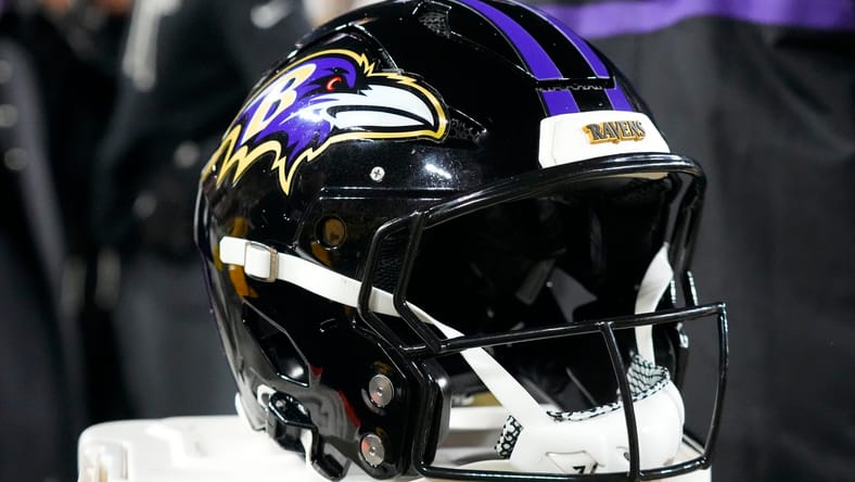 A Baltimore Ravens helmet in 2025 at Green Bay
