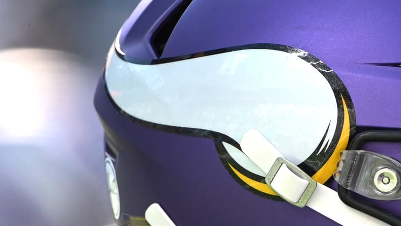 Kirk Cousins and helmet in 2023 with the Vikings