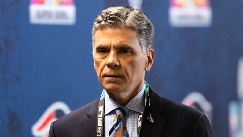 Mike Florio on the field before the Super Bowl at Levi’s Stadium. Kevin O’Connell overruled.