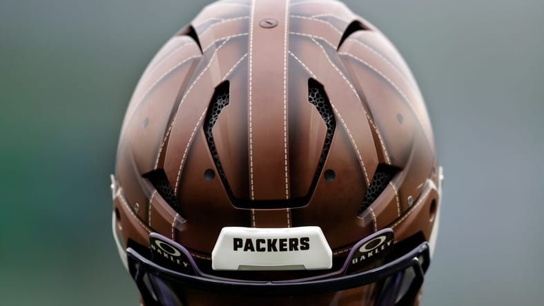 A Packers Helmet in 2024 worn by Josh Jacobs