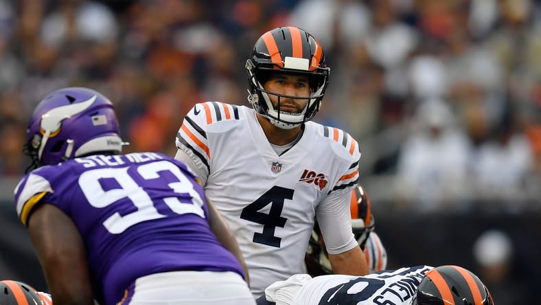 Bears QB Chase Daniel in 2019 at the line of scrimmage