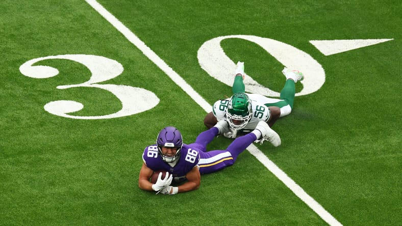 Vikings TE Johnny Mundt in 2024 against the Jets