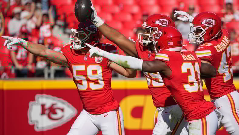 Jerry Tillery celebrates after a fumble recovery against the Raiders at Arrowhead Stadium. Jerry Tillery Colts