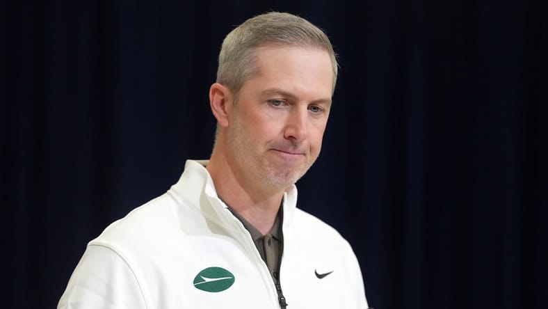 Jets general manager Darren Mougey speaks to media at the 2026 NFL Scouting Combine in Indianapolis. Kene Nwangwu