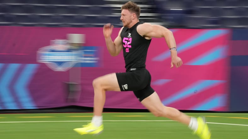 Dillon Thieneman participates in defensive back drills at the NFL Scouting Combine. Vikings draft prospects