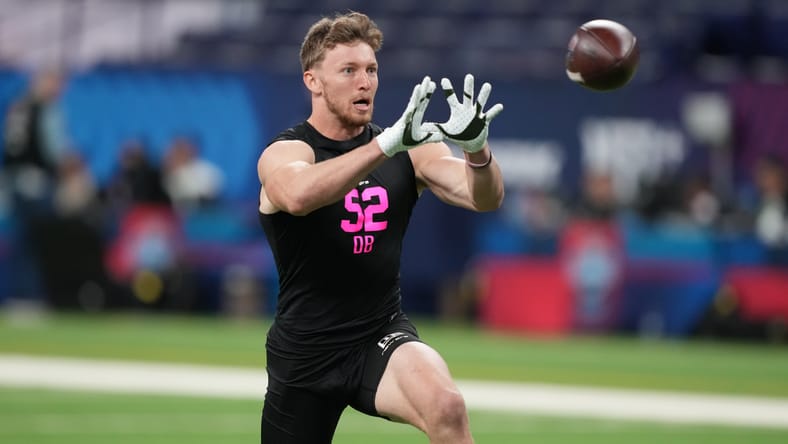 Dillon Thieneman performing drills at the NFL Combine in Indianapolis. Dillon Thieneman Vikings