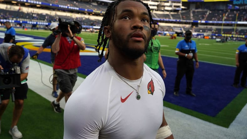 Kyler Murray walks off the field after the Cardinals’ win over the Rams at SoFi Stadium. Vikings Kyler Murray