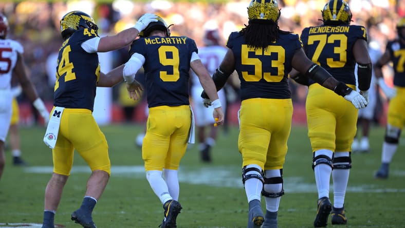 J.J. McCarthy and Max Bredeson during the Rose Bowl against Alabama.