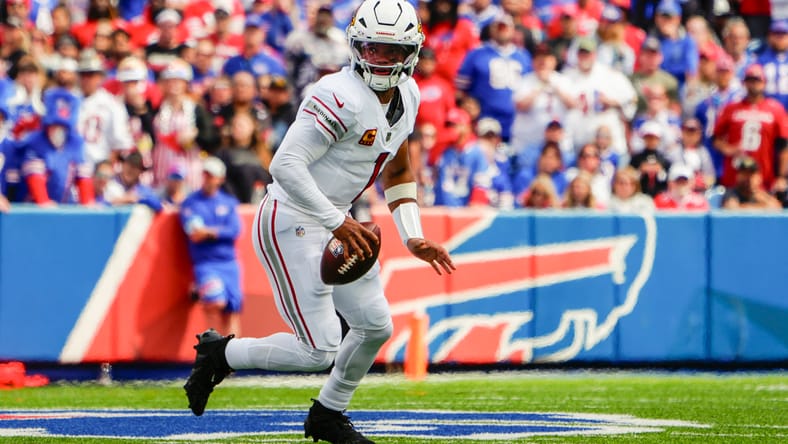 Kyler Murray scrambles outside the pocket during a game between the Cardinals and Bills. Vikings roster