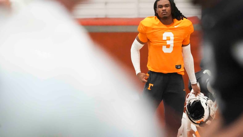 Jermod McCoy warms up during a Tennessee football practice session in December. Vikings Round 1