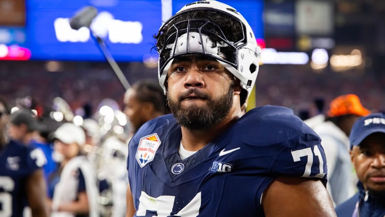 Penn State offensive lineman Olaivavega Ioane blocks during the Fiesta Bowl against Boise State. Vikings draft surprises
