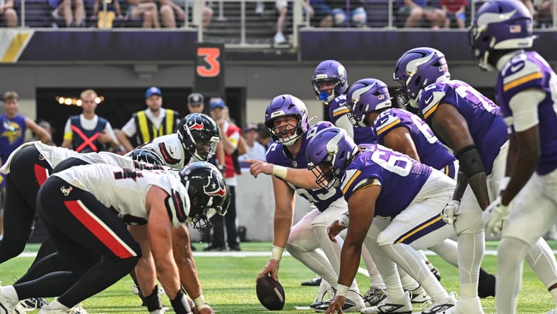 Vikings center Michael Jurgens in the preseason of 2025