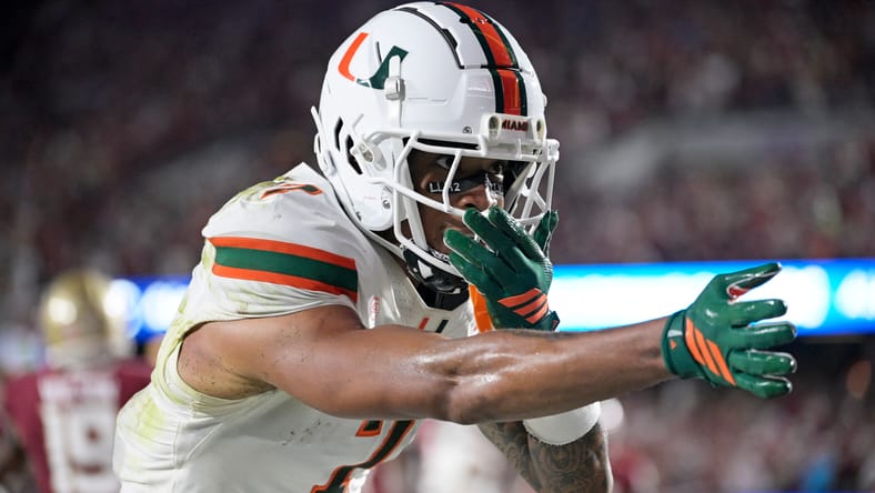 CJ Daniels celebrates a touchdown during a Miami Hurricanes game against Florida State. Vikings CJ Daniels.