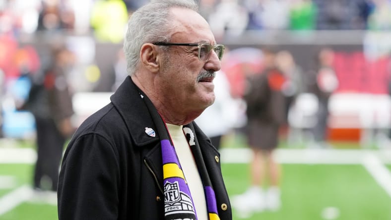 Zygi Wilf looks on before a Vikings game in London at Tottenham Hotspur Stadium. Vikings GM search