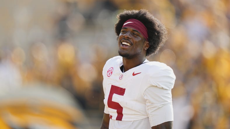 Germie Bernard warms up on the field before Alabama’s game against Missouri. Germie Bernard Vikings
