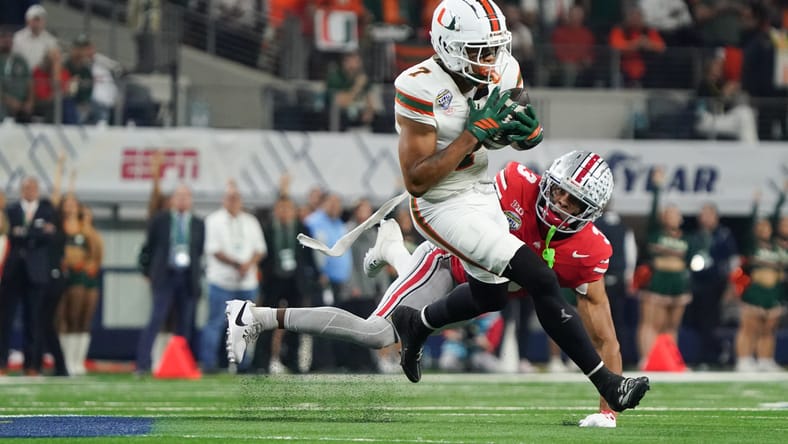 CJ Daniels makes a catch while defended by Lorenzo Styles Jr. during the Cotton Bowl. Vikings CJ Daniels.