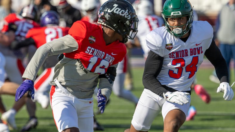 Charles Demmings covers a receiver during Senior Bowl practice.