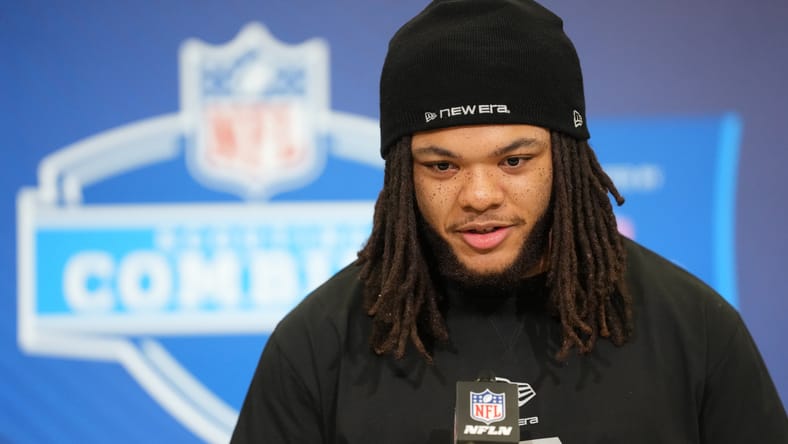 Red Murdock speaks to reporters at the NFL Scouting Combine. Vikings mock draft