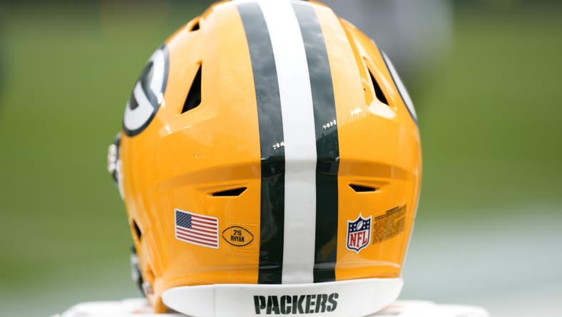 A Packers Helmet in 2023 before a game against the Saints