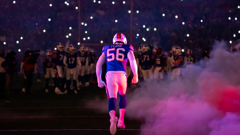 Bills OLB Leonary Flyod in the 2023 playoffs with the Buffalo Bills