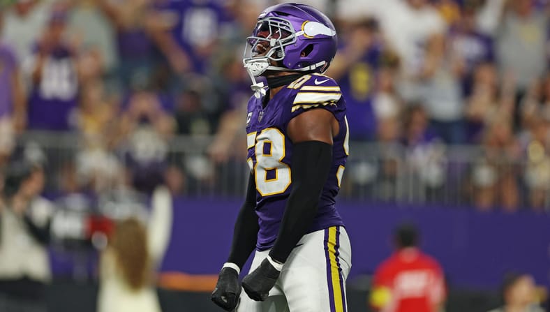 Vikings OLB Jonathan Greenard against the Falcons in Week 2 of 2025.