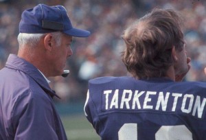 Tarkenton's usual place on the sidelines was right next to Coach Grant. 