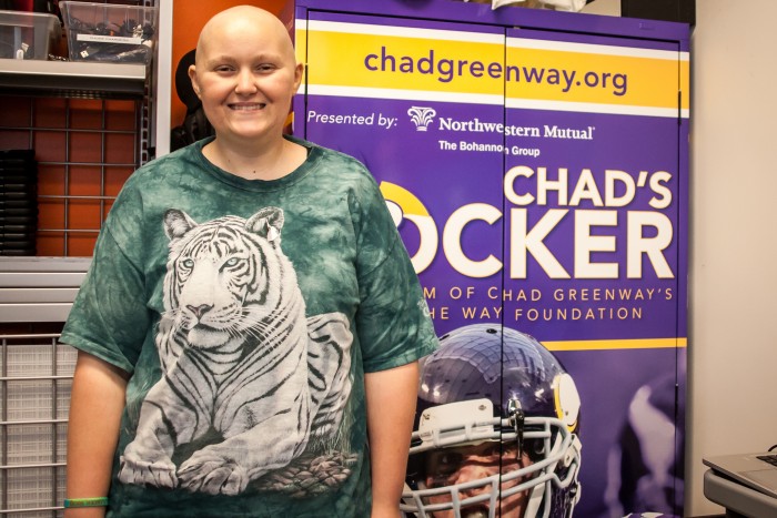 Jaimie Senger, a patient at Children's Hospital Minneapolis, benefits daily from Chad's locker.  (photo by Lindsey Young)