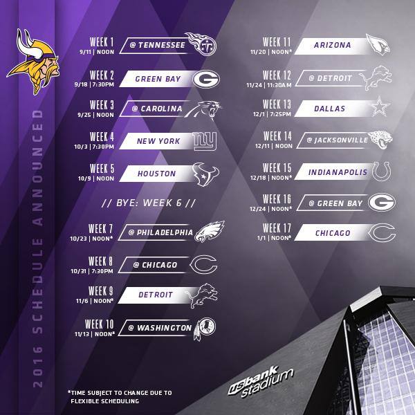 Minnesota Vikings 2016 Schedule