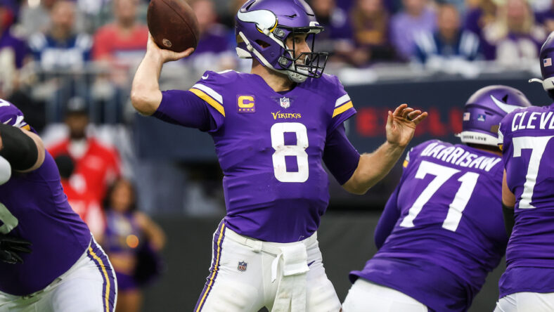 Dec 17, 2022; Minneapolis, Minnesota, USA; Minnesota Vikings quarterback Kirk Cousins (8) throws the ball against the Indianapolis Colts during the second quarter at U.S. Bank Stadium. Mandatory Credit: Matt Krohn-USA TODAY Sports Washington Commanders