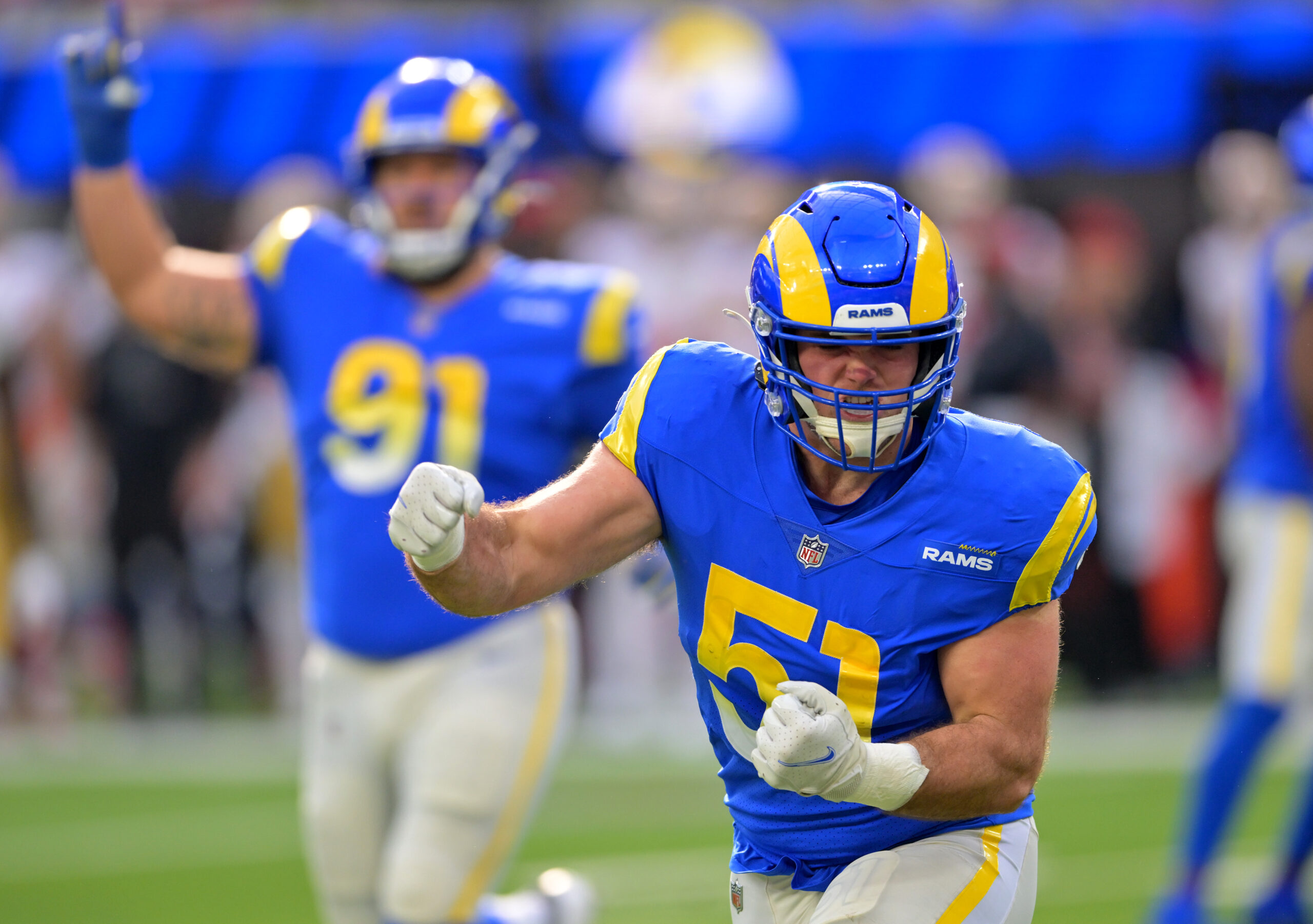 Los Angeles Rams linebacker Troy Reeder (51) during a time out