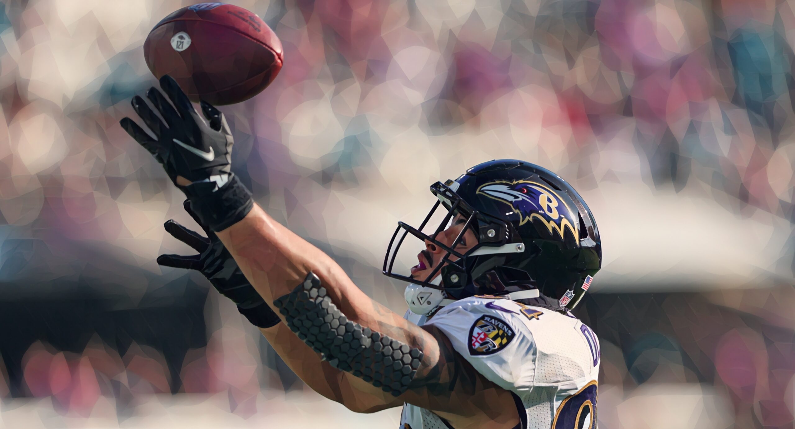 Baltimore Ravens tight end Josh Oliver (84) works out before an