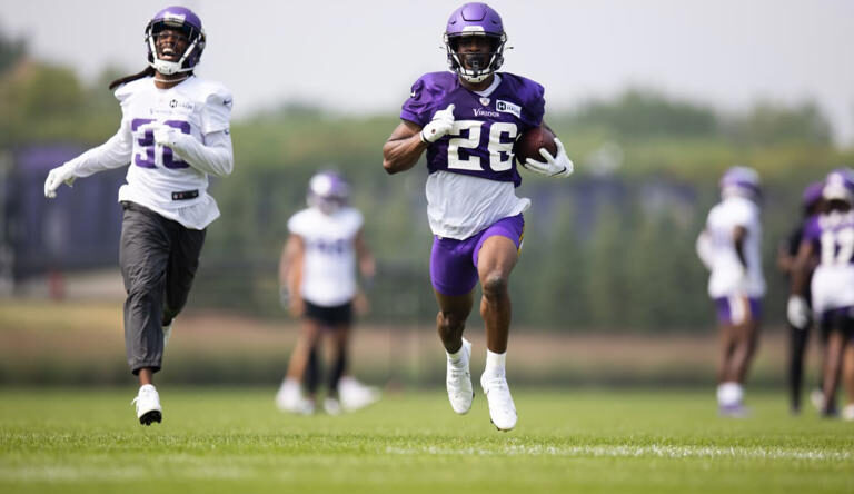 Kene Nwangwu is one of the players deadlocked in the Vikings roster battles during OTAs this summer.