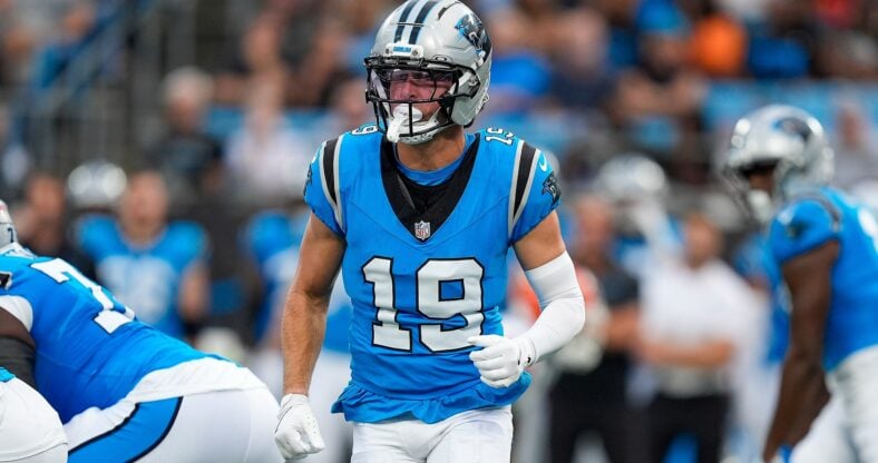 Adam Thielen in 2025 with the Carolina Panthers in the preseason.