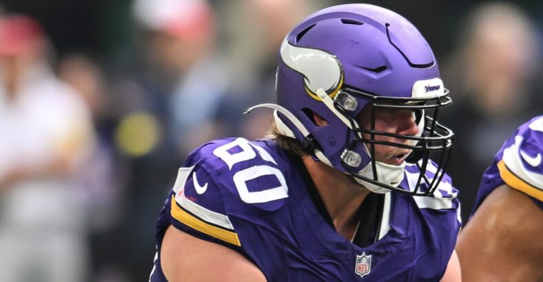 Vikings OL Joe Huber in the preseason of 2025