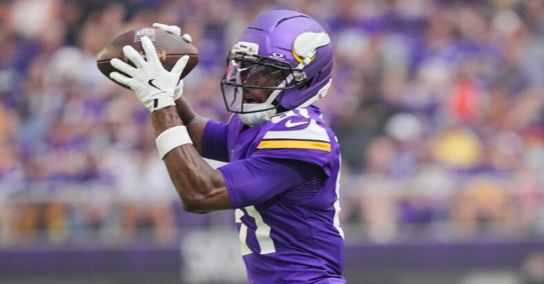 Vikings WR Lucky Jackson in a preseason game in 2025.