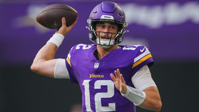 Vikings QB Max Brosmer toss the ball late in the preseason game vs. Houston.