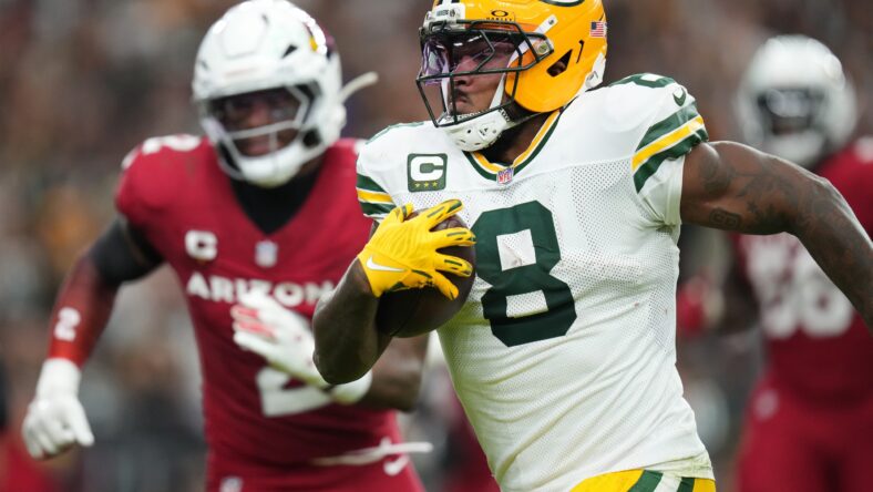Josh Jacobs runs in for a touchdown against the Cardinals in Glendale. Jacobs could miss the Week 12 Vikings matchup. 