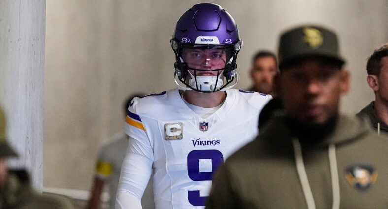 Minnesota Vikings QB J.J. McCarthy at the Detroit Lions in Week 9 of 2025