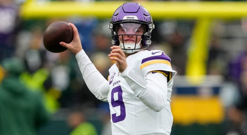 Vikings QB J.J. McCarthy in Green Bay in 2025
