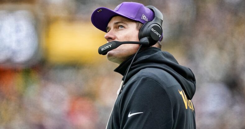 Vikings head coach Kevin O'Connell in 2025 at Green Bay.